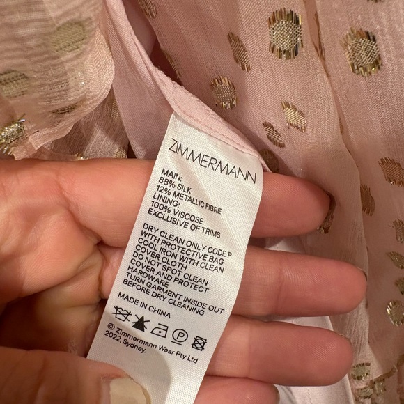 ZIMMERMANN Pink Gold Foil Ruffle Wrap Silk Mini Dress - Long Sleeve Size 0 - NWT - Picture 8 of 16